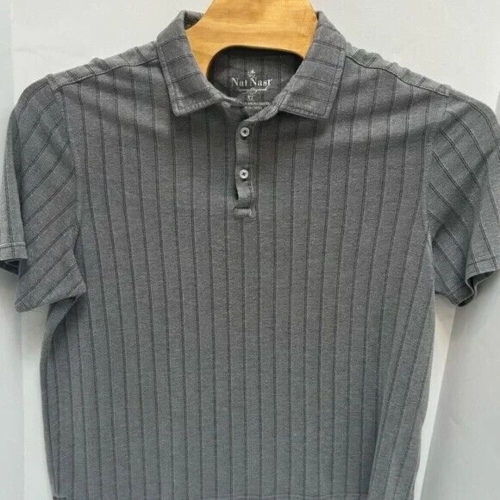 Nat Nast Luxury Originals Gray‎ Striped Rayon Blend Polo Shirt size XL